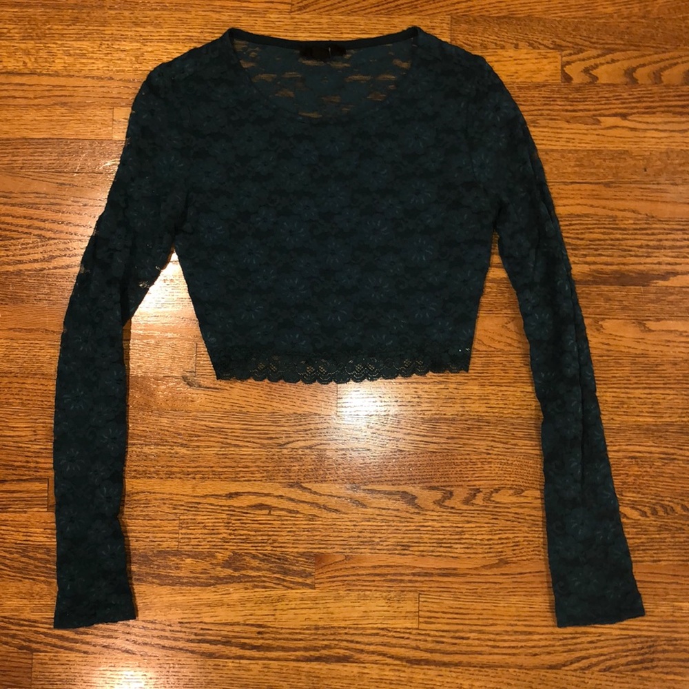 Dark Green long sleeve Crop Top
